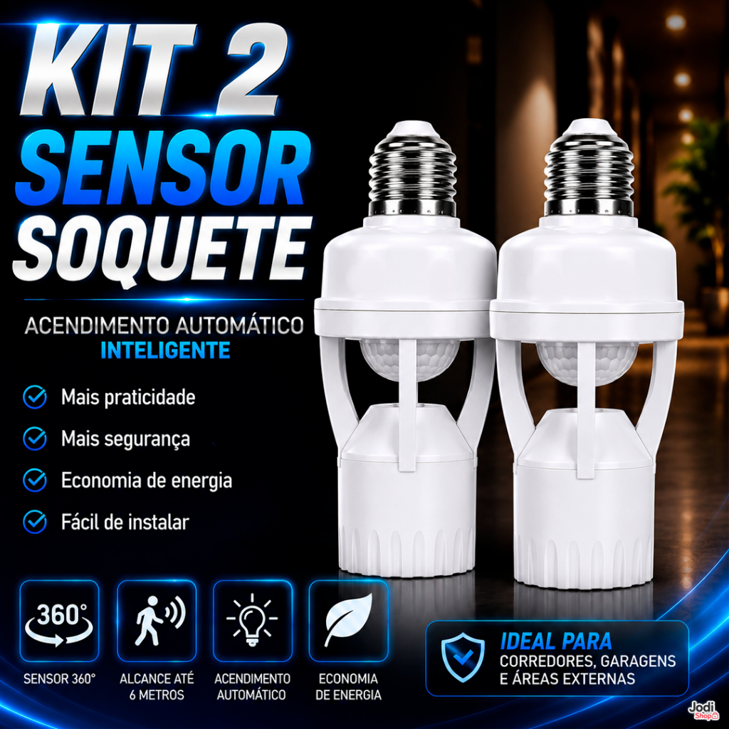 Sensor de Presença para Lâmpada E27 com Detector Automático 360°