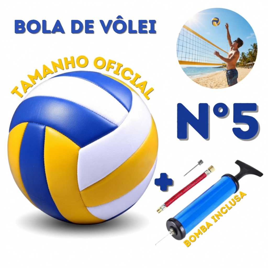 Bola de Volei Tamanho Oficial Com Bomba Inclusa