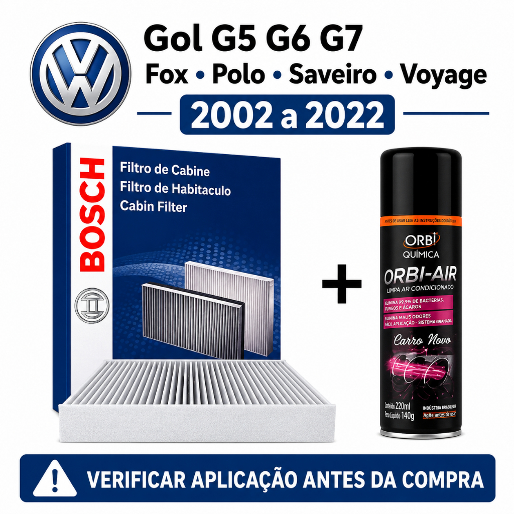 Filtro Ar Condicionado + Higienizador Gol G5 G6 G7 Fox Polo Saveiro Voyage