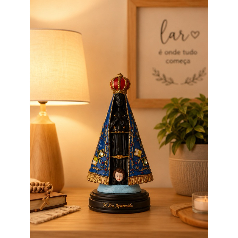 Imagem Nossa Senhora Aparecida Decorativa Resina Luxo Enfeite Religioso Para Sala Quarto Casa Católica