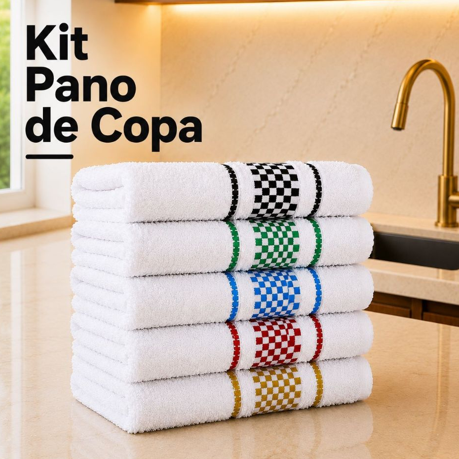 Kit 5 Pano de Prato 100% Algodão Felpudo Grosso Toalha Copa Atoalhada Alta Absorção Luxo