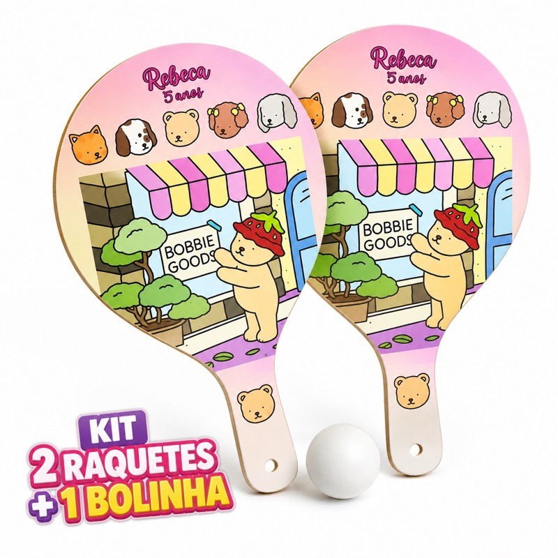 Kit 10/20/30/40/50 Raquete MDF Personalizada + Bolinha | Brinde Festa Infantil