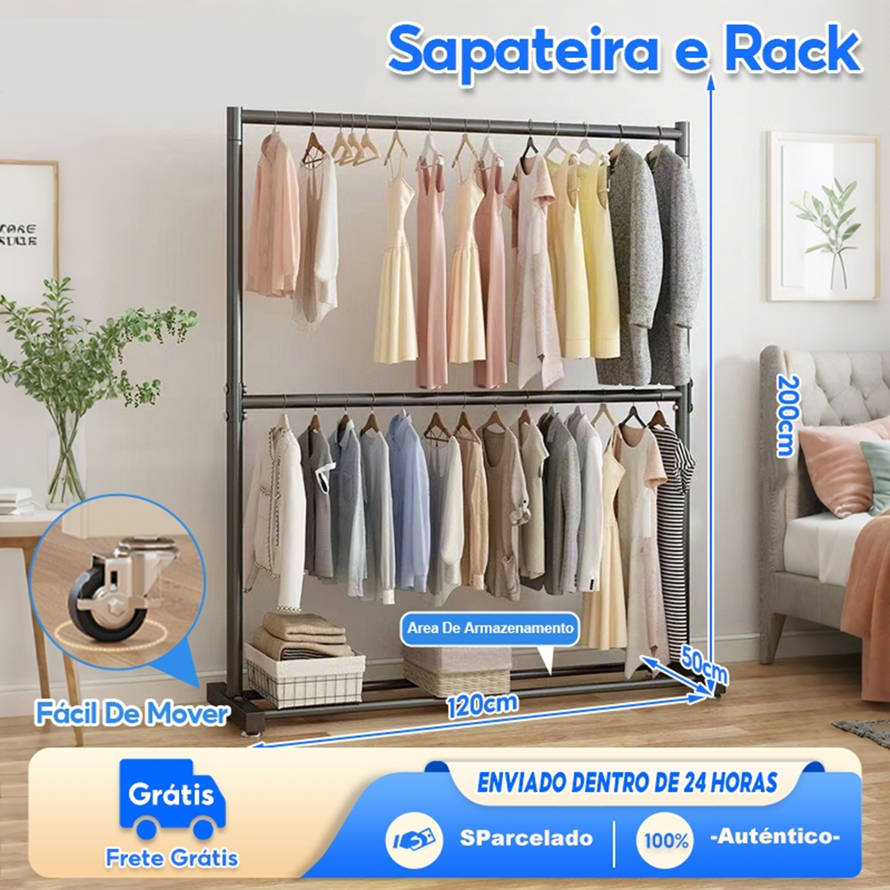 Roupeiro Guarda Roupa Portatil Cabideiro Arara Para Roupa Sapateira Organizador Multiuso Armário