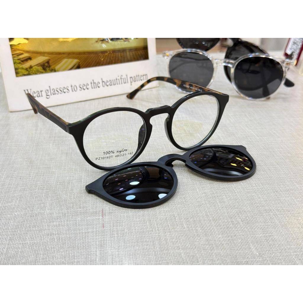 Óculos de sol femininos com clip-on, lentes polarizadas, boa qualidade e boa proteção para as lentes.2 em 1