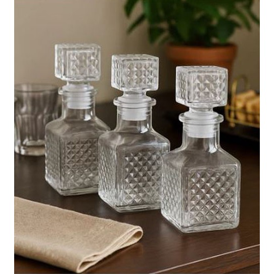 3 MINI GARRAFA LICOREIRA DE VIDRO QUADRADA 50ML