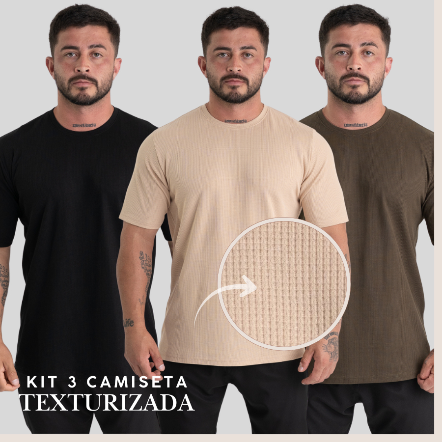 Kit 3 Camiseta Masculino Oversized Texturizada Americano