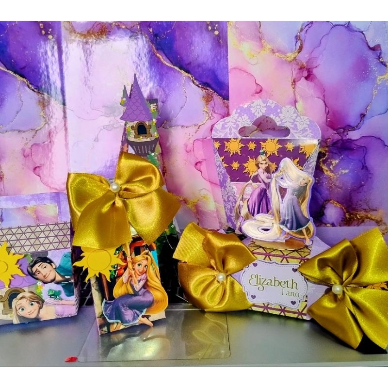 PEGUE E MONTE|Kit Festa Personalizado| RAPUNZEL |Caixinhas Lembrancinha p/ Aniversário-SEMIMONTADAS