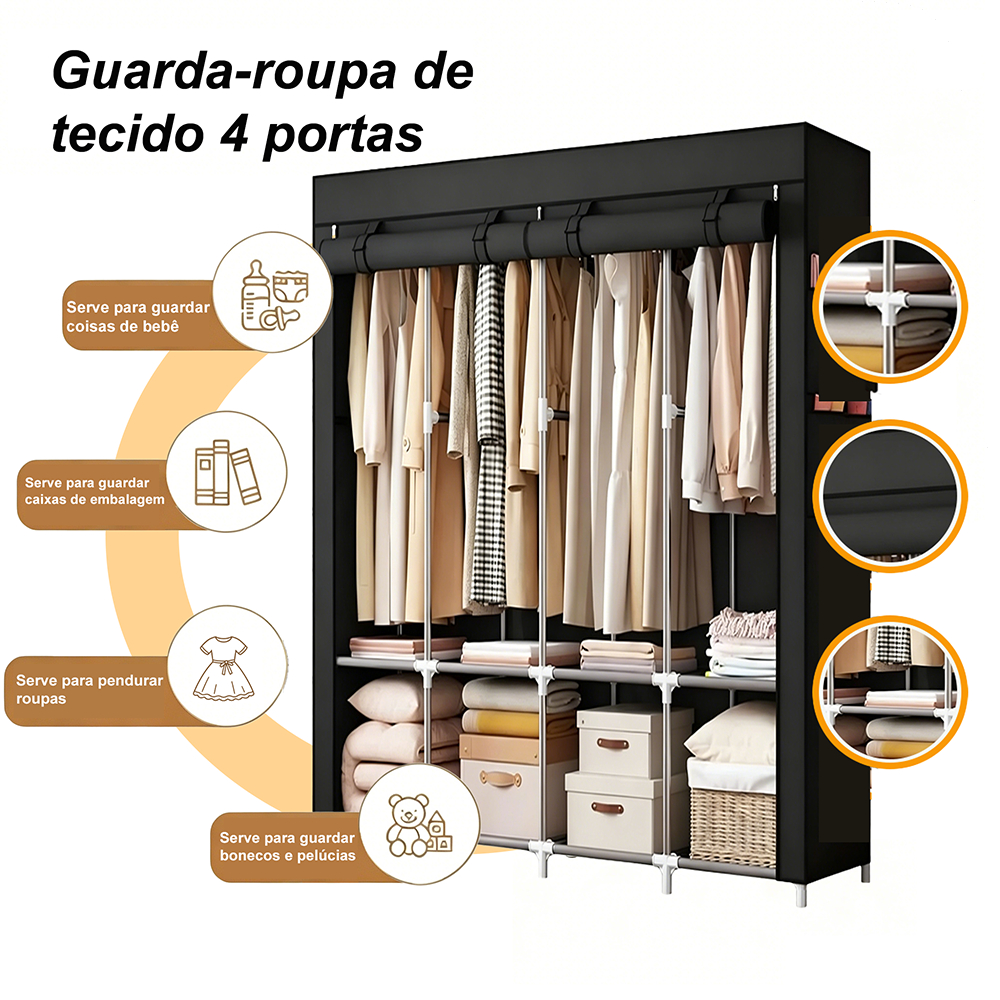 Guarda Roupa Dobrável Organizador De Roupas Portátil Multiuso Armário Organizador 4 Divisórias