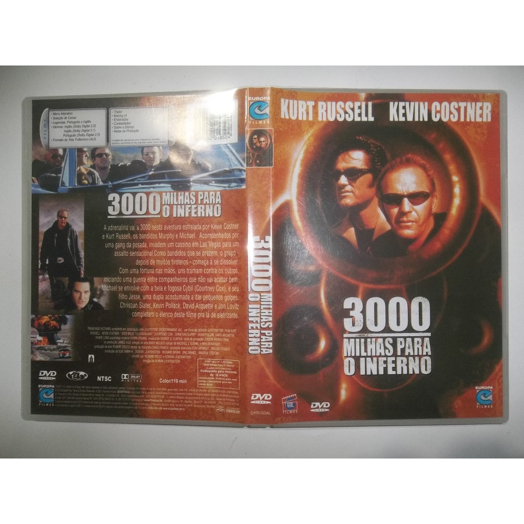 dvd 3000 milhas para o inferno kurt russell kevin costner