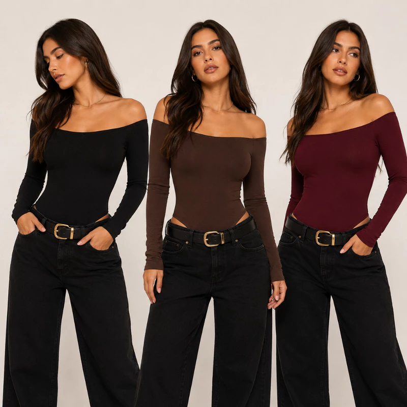 Body Ombro a Ombro Manga Comprida Longa Blusa Feminina Elegante Bory Ciganinha Suplex Moda Gringa Forro Festa Estiloso