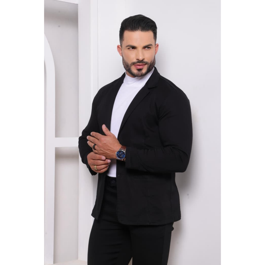 Blazer Masculino Alfaiataria Sarja Slim Fit Corte Italiano Acetinado Elastano