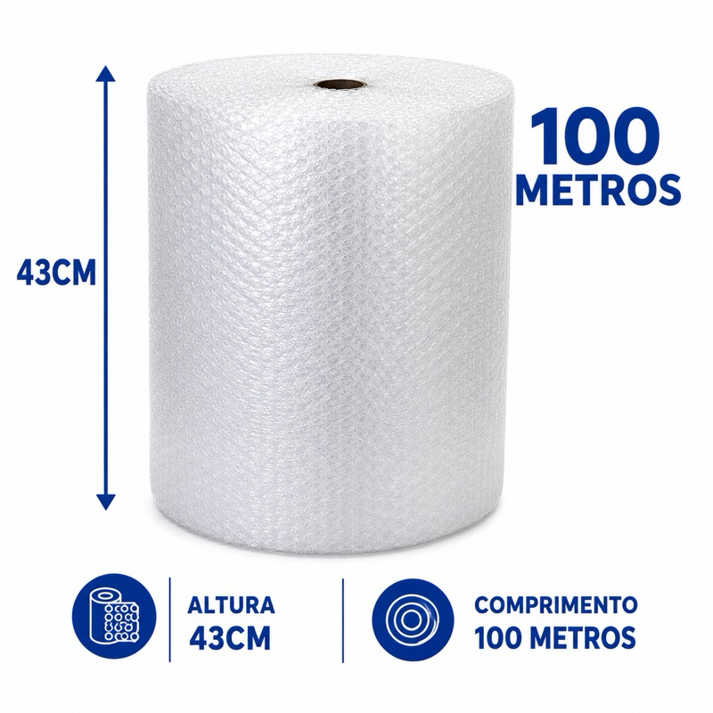 Bobina Plástico Bolha 43cm X 100 Mts 25 micras Alta Qualidade com Proteção Ideal