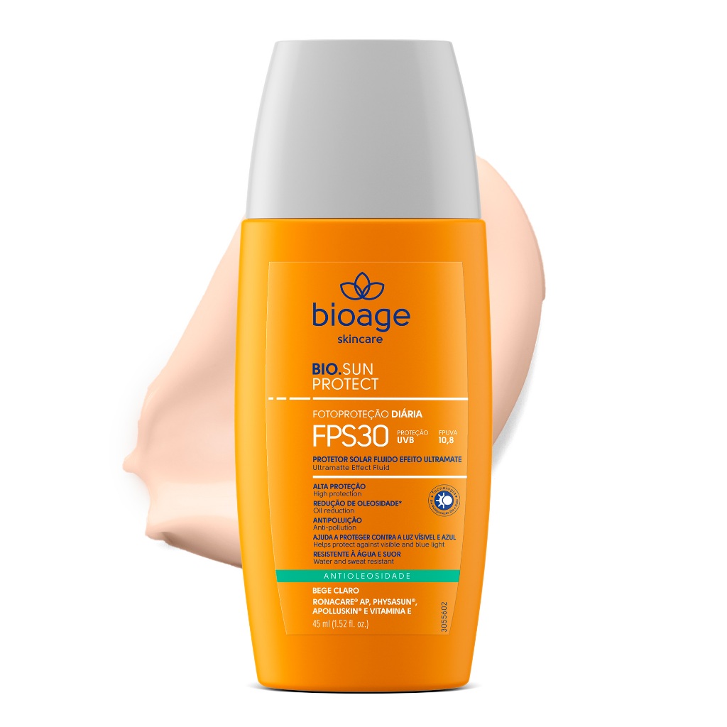 Bioage Protetor Solar Facial Fluido FPS30 Ultramate Bege Claro 45ml