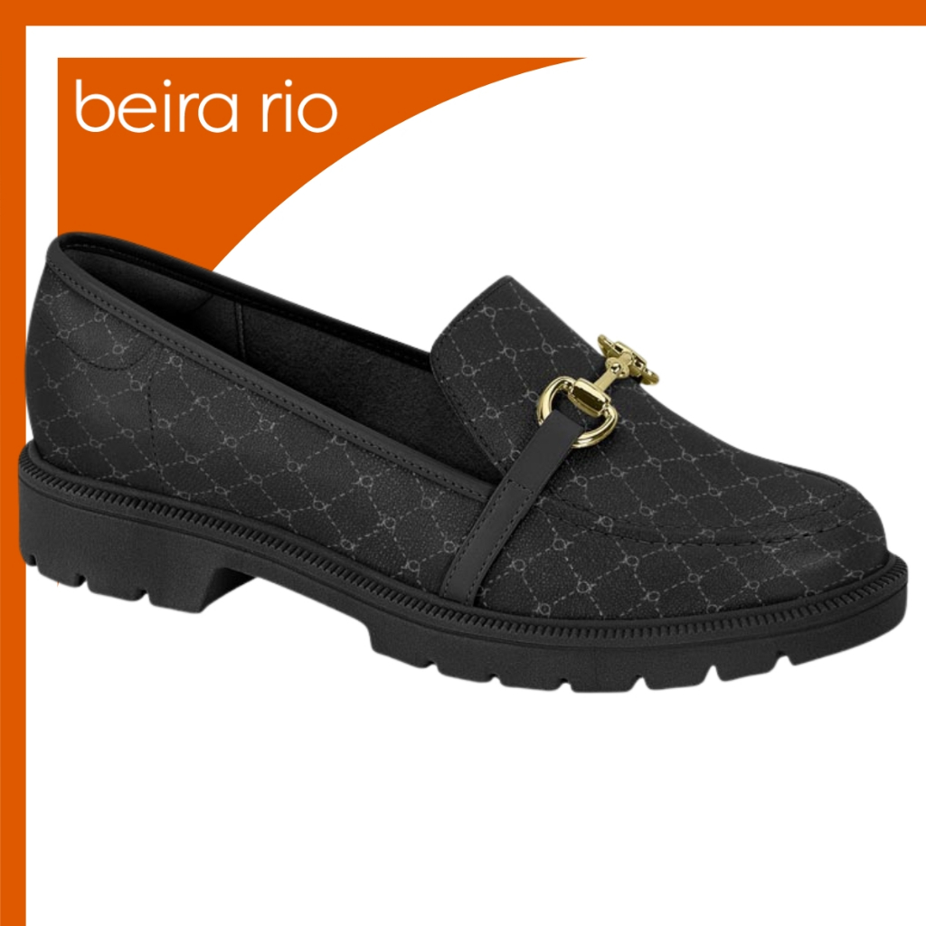Sapato Mocassim Beira Rio Feminino Elegante Confortável Fivela Metálica Estampado Solado Tratorado