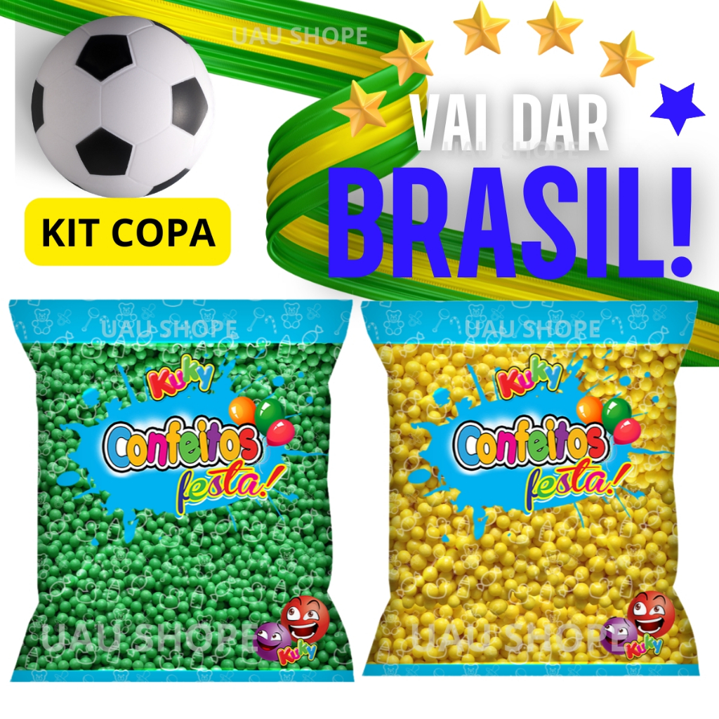 Kit Confeito Copa do Mundo 2026 Brasil Abacaxi Maça Verde Tutti Frutti