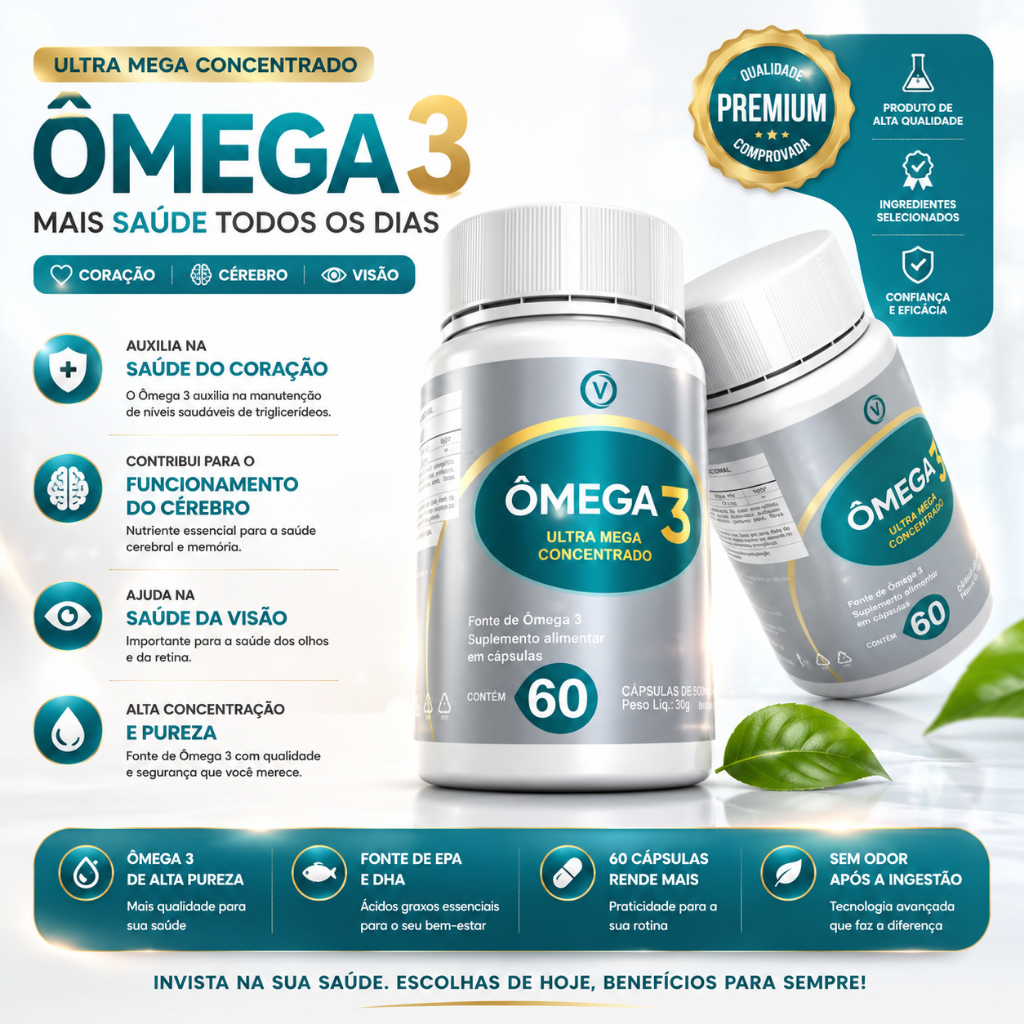 FONTE de ÔMEGA 3 EPA DHA - 60 Cápsulas - Envio Rápido - Muitos benefícios