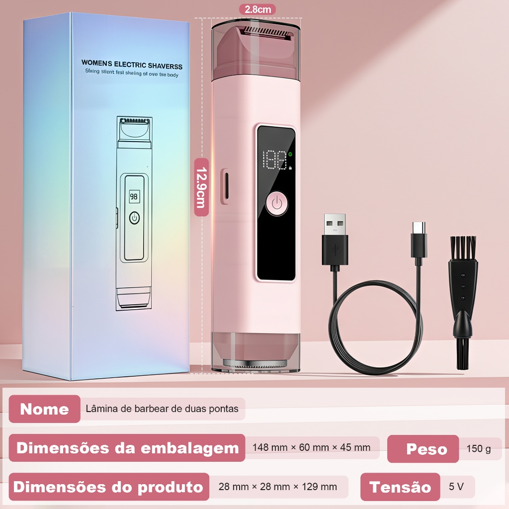 2 em 1 Depilador Elétrico Feminino Rosa IPX6 USB-C Corpo Inteiro Biquíni Pernas · foto 2