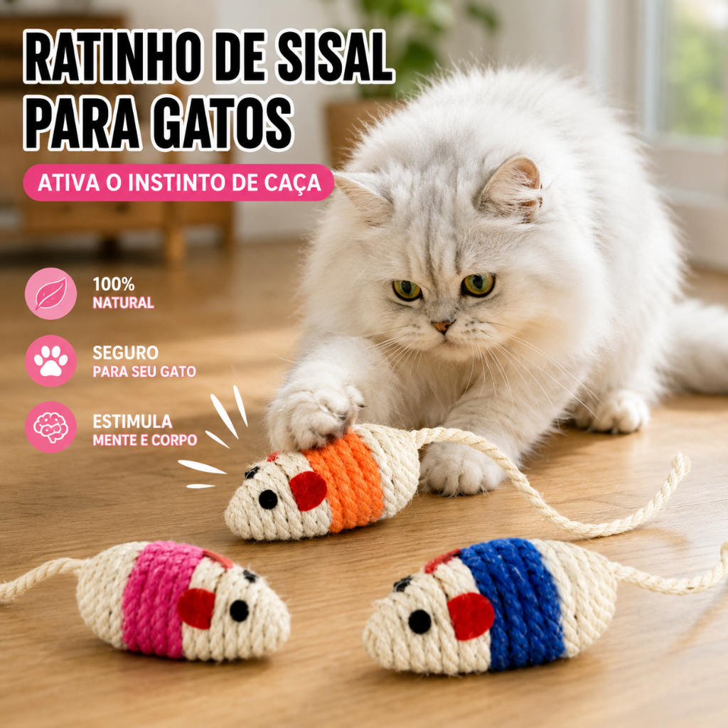 Kit 2 Ratinhos de Sisal Para Gato Brinquedo Interativo Natural Anti Estresse LR-0346