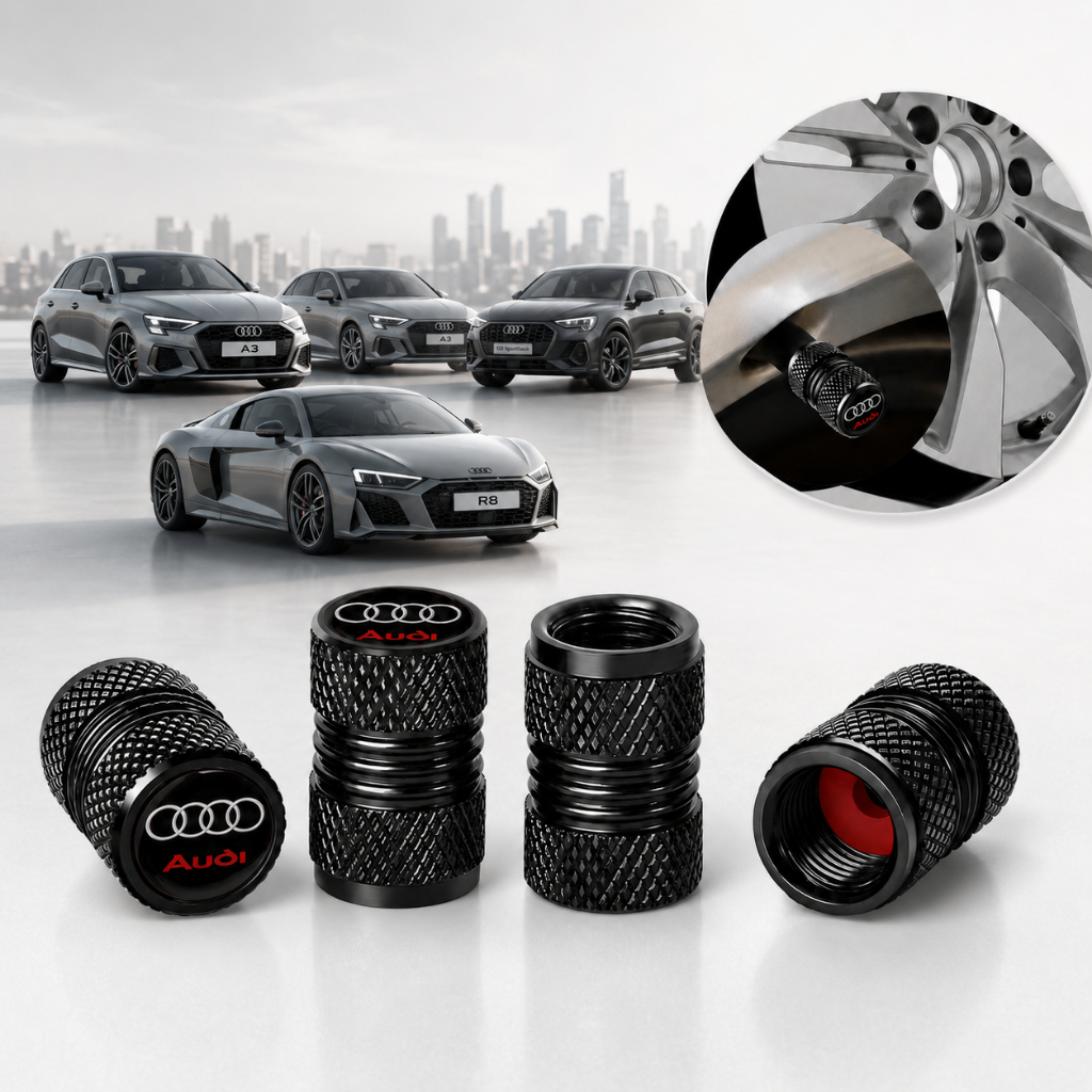 Kit 4 Tampas Bico de Pneu Metalica Personalizada Para Veiculos Audi, A3 Sedan, A4, Q3, Q3 Sportback