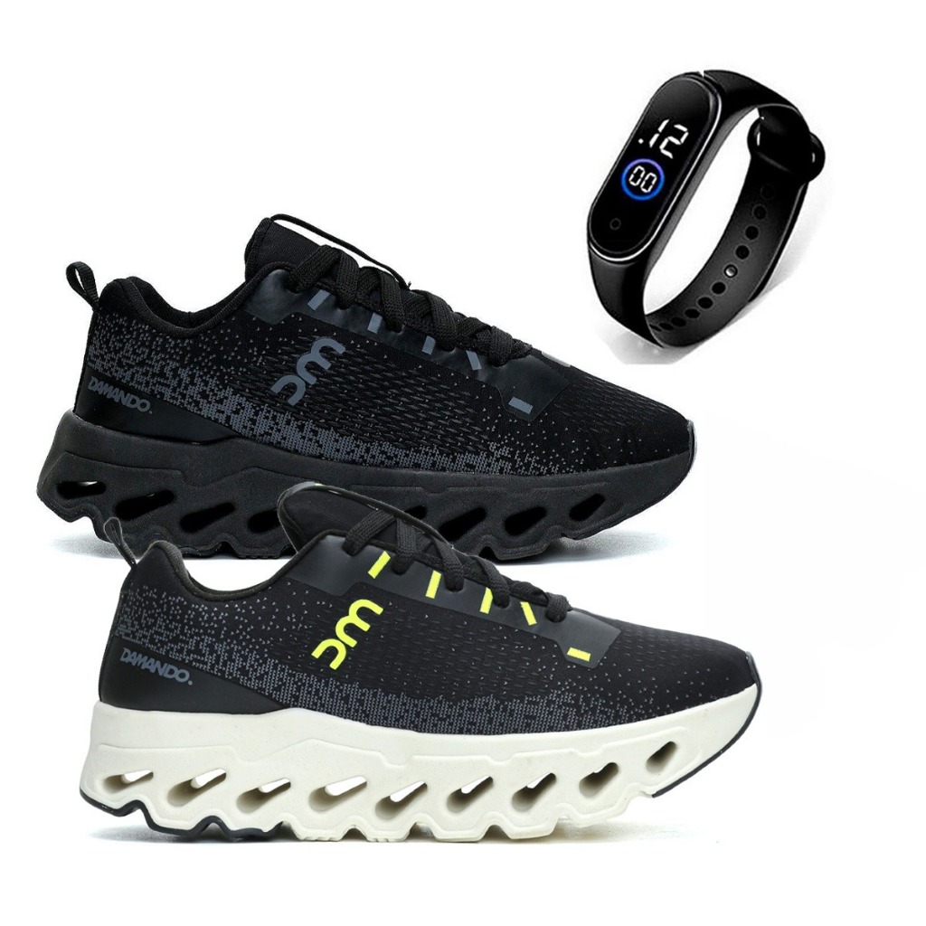 Kit 2 Pares Tênis Masculino Corrida Alta Performance +Relogio