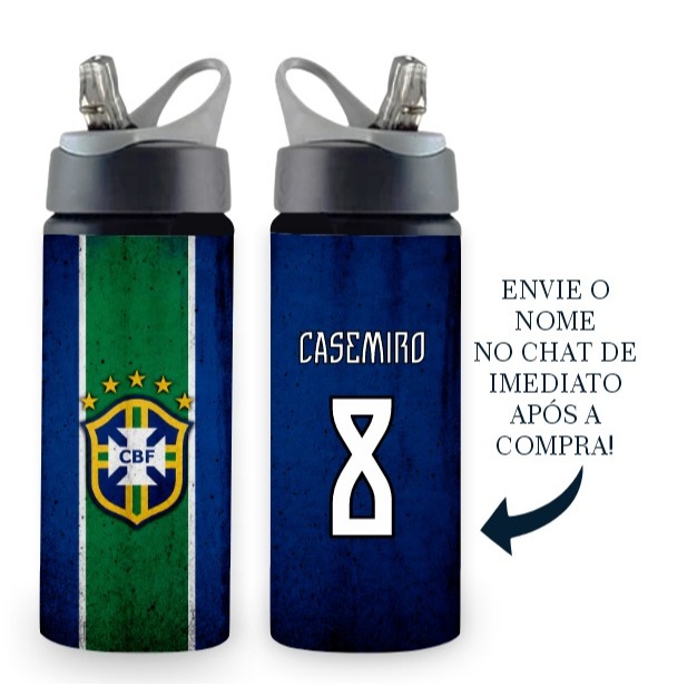 Garrafa BRASIL/Seleção Brasileira Squeeze/Alumínio 600ml – Personalizada com Nome
