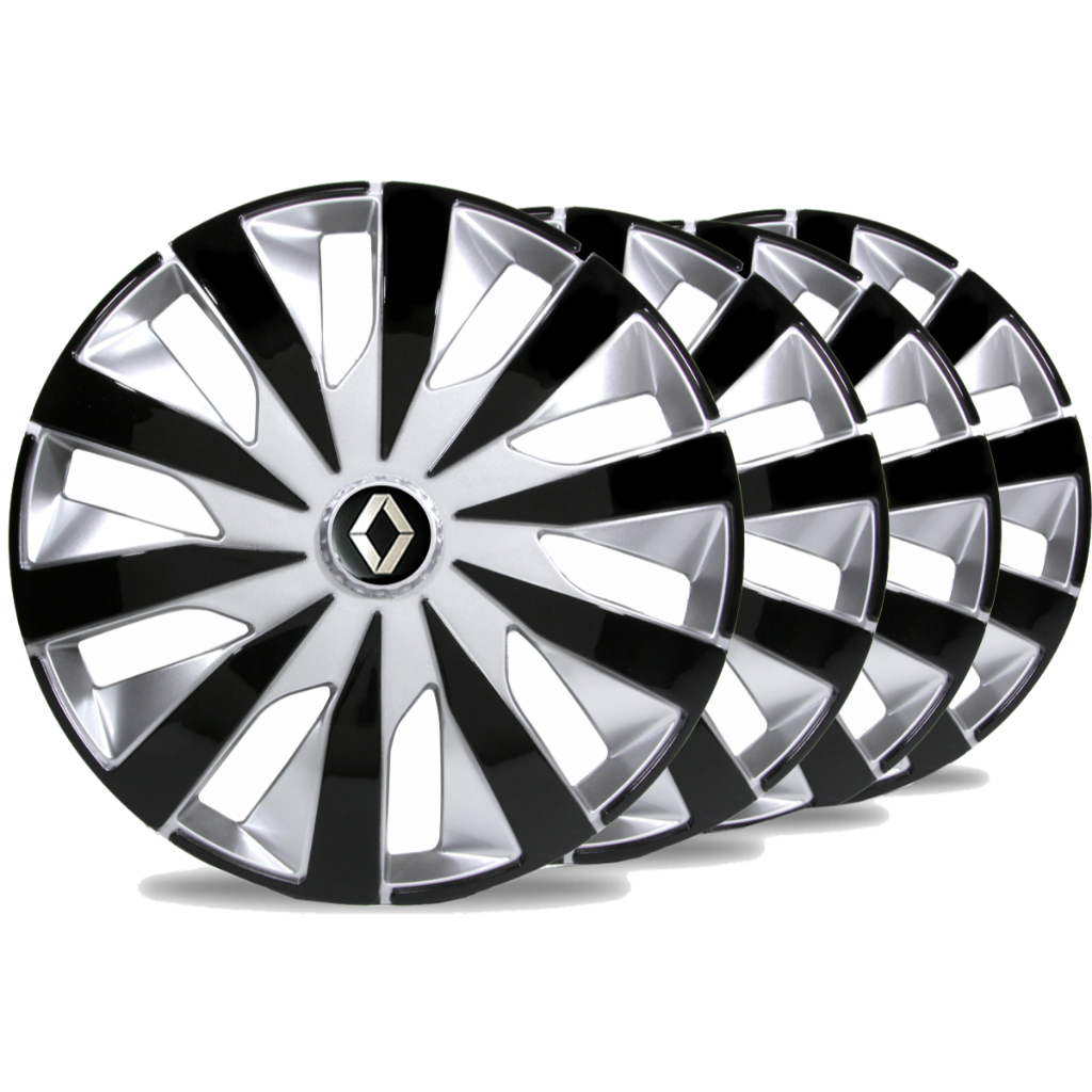 Jogo 4 Calotas Esportiva Seven Aro 14 Black Silver Renault Sandero Kit Carlota Clio Logan