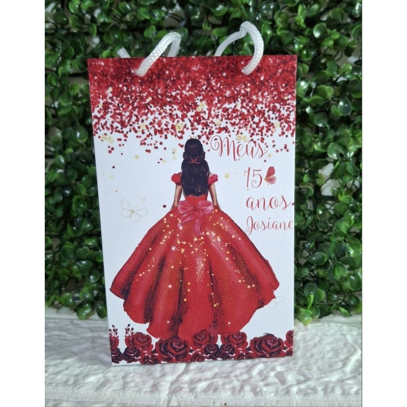 Sacola Personalizada Pequena,15 anos, Vermelho, Debutante, Lembrancinha Festa de Aniversário