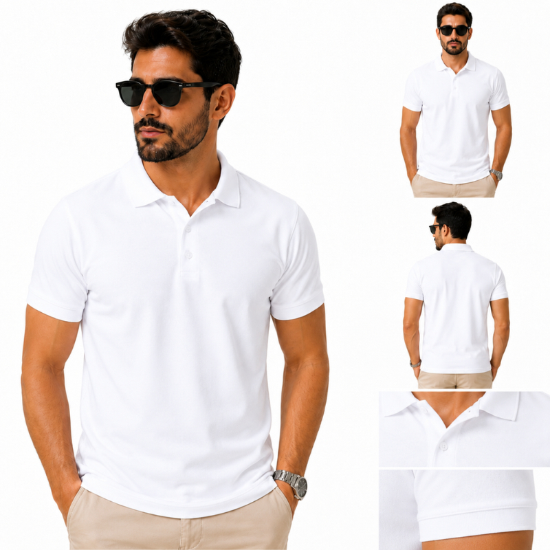 Camisa Polo Masculina Branca Premium Algodão Lisa Básica Casual Original Pronta Entrega