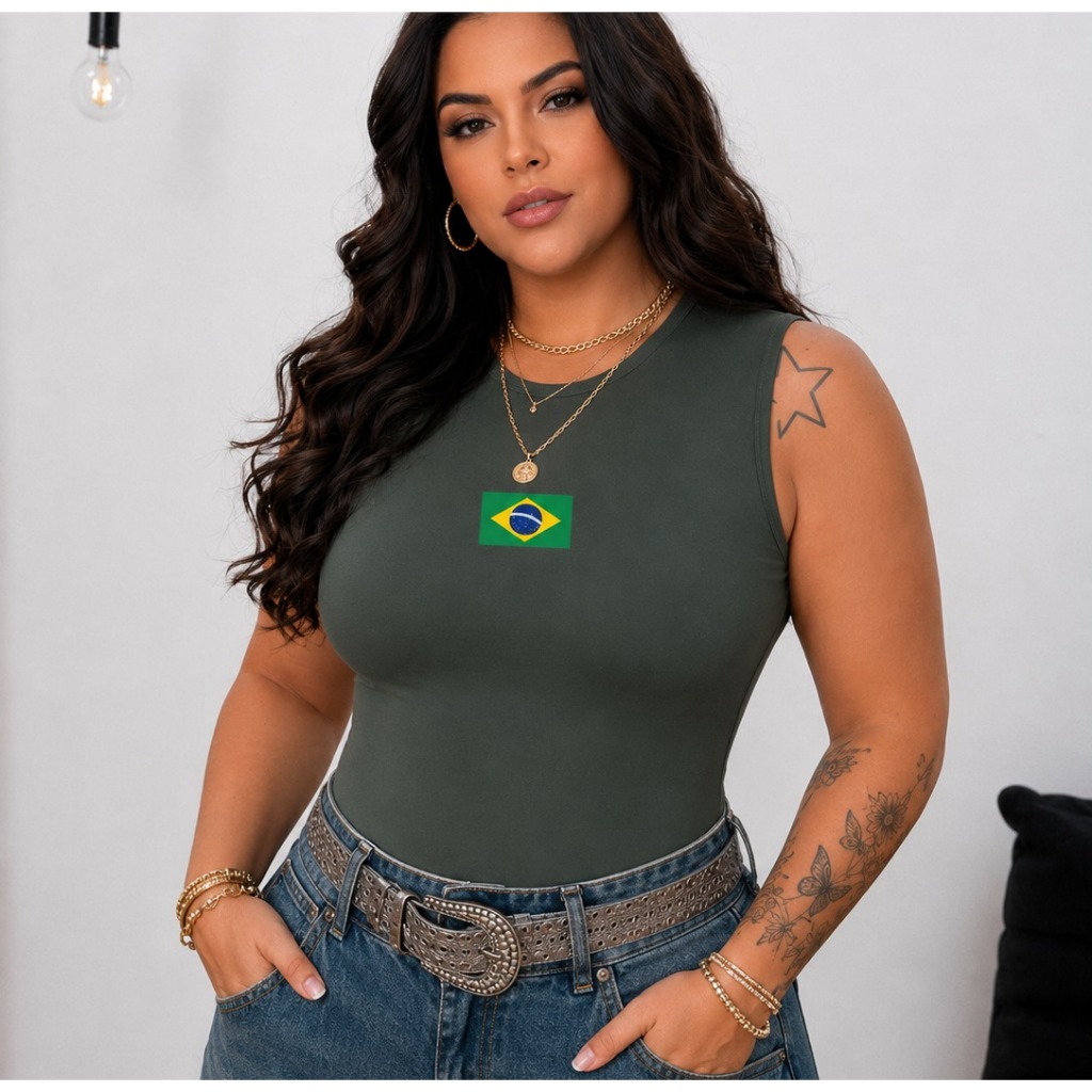 Body Regata Brasil Plus Size Feminino Roupa Copa Brasil Torcida Moda 2026