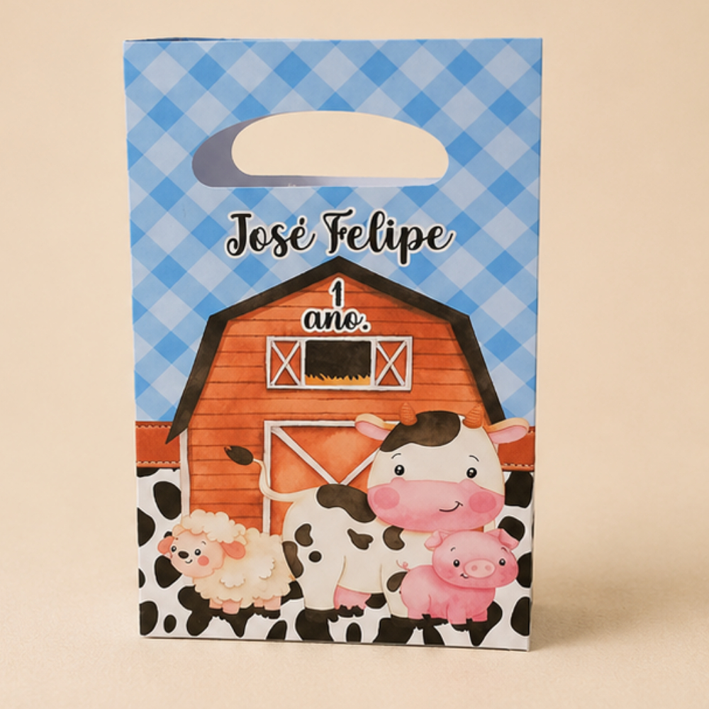 Sacolinhas PP FAZENDINHA MENINO Personalizadas Lembrancinhas de Festa e Aniversário.
