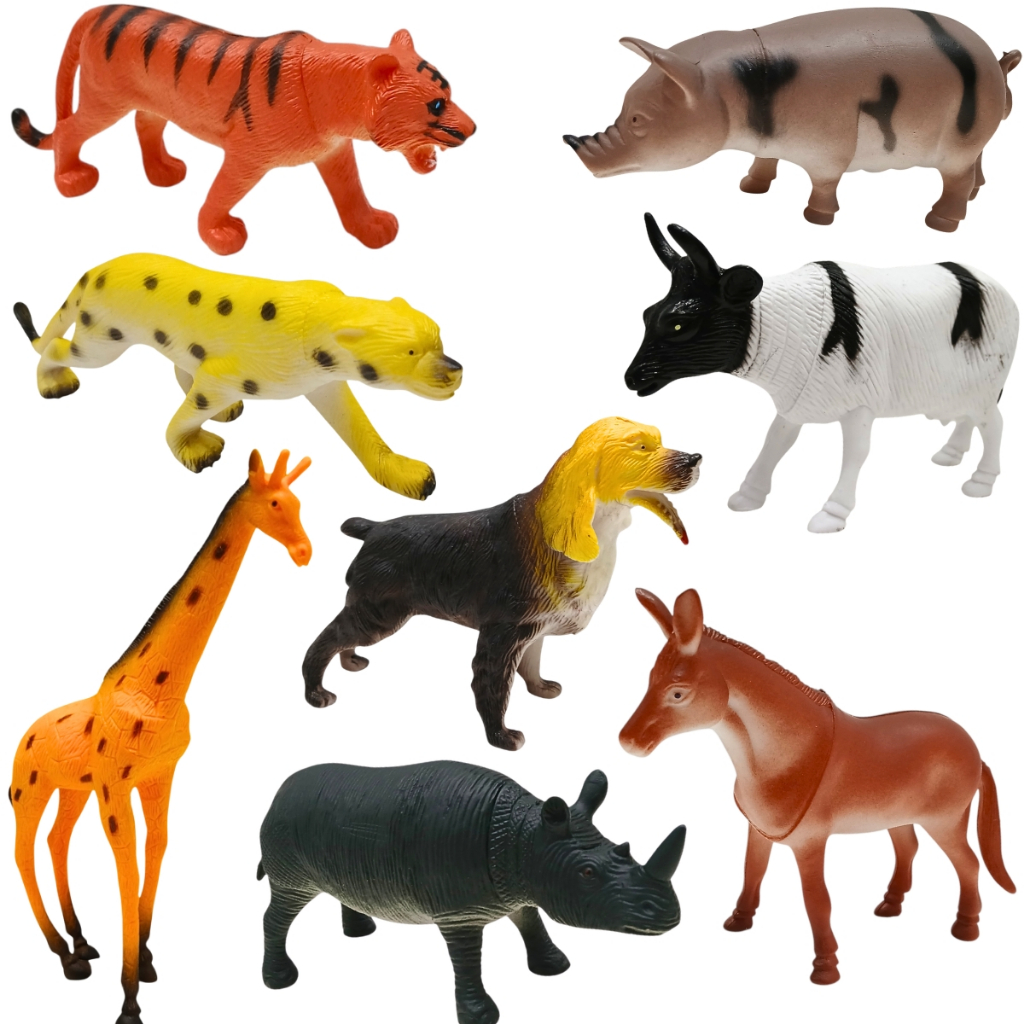 Kit 8 Animais Brinquedo Animais da Selva Da Fazenda Em Borracha Coleção Completa Presente Menino top