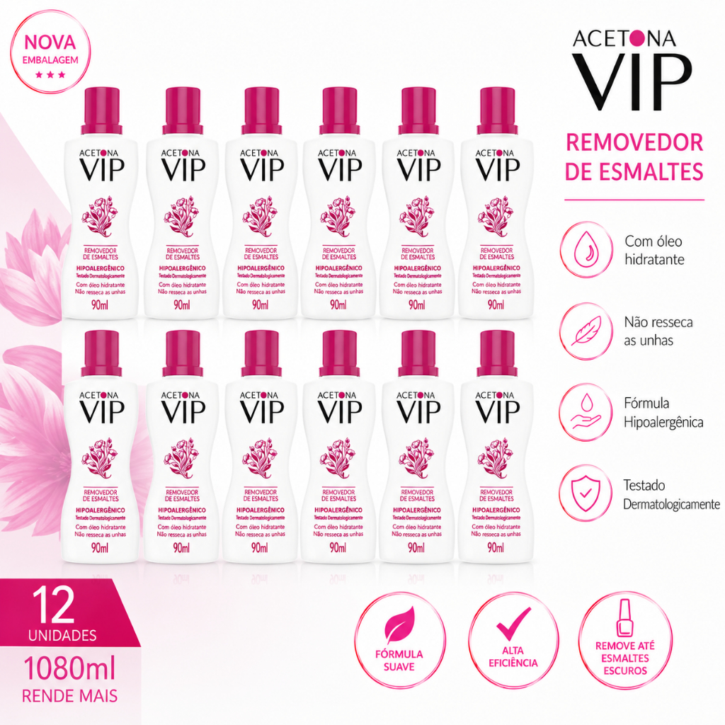 Kit 12 unidades - Removedor Esmalte Vip 90ml