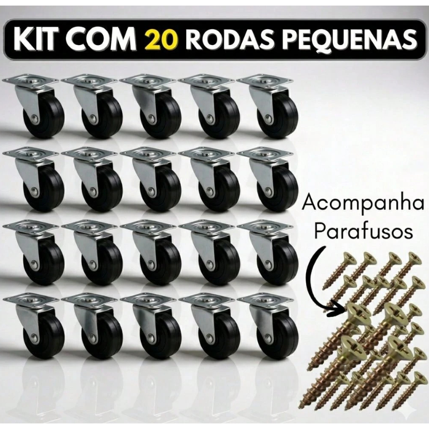 Kit 20/30/50 Rodinhas Rodizios Giratorio para moveis - 3,2 cm. ( 4 cm. total) PVC/Metal móveis vaso mala