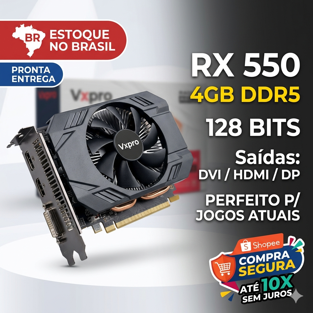 Placa de Vídeo RX 550 4GB Vxpro DDR5 128 Bits HDMI PC Gamer