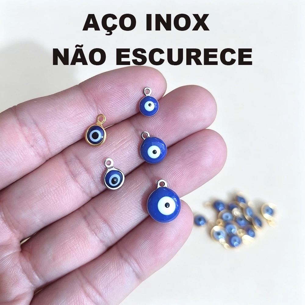 Kit Pingentes de Olho Grego Dourado Prata Prateada Em Aço Inox 6mm 8mm 10mm Não Escurece