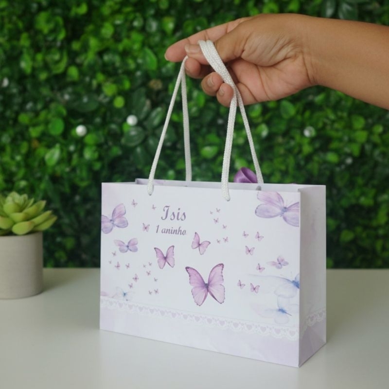 Sacolinha Personalizada tema jardim da borboletas lilás/Envio imediato/Vai desmontada