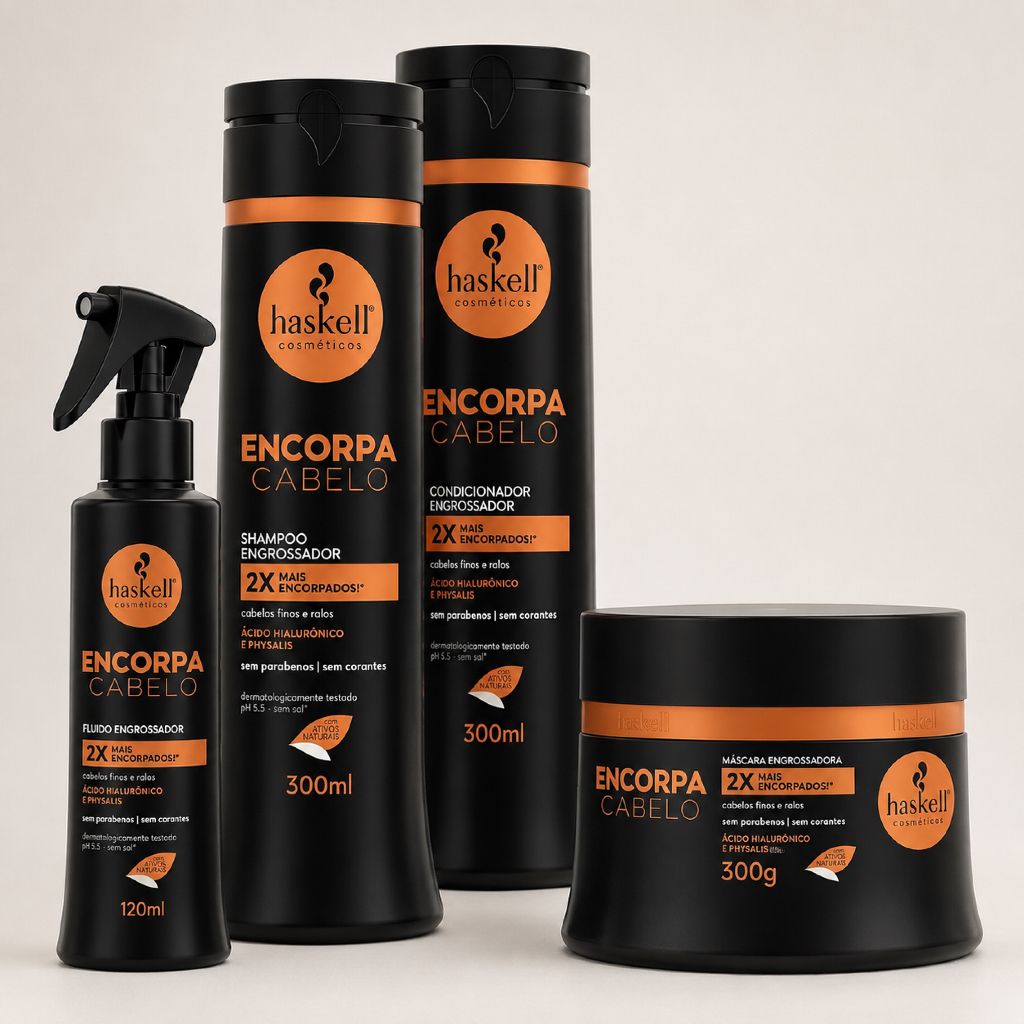 KIT HASKELL Encorpa Cabelo Shampoo + Condicionador 300ml + Fluido 120ml e Mascara 300g