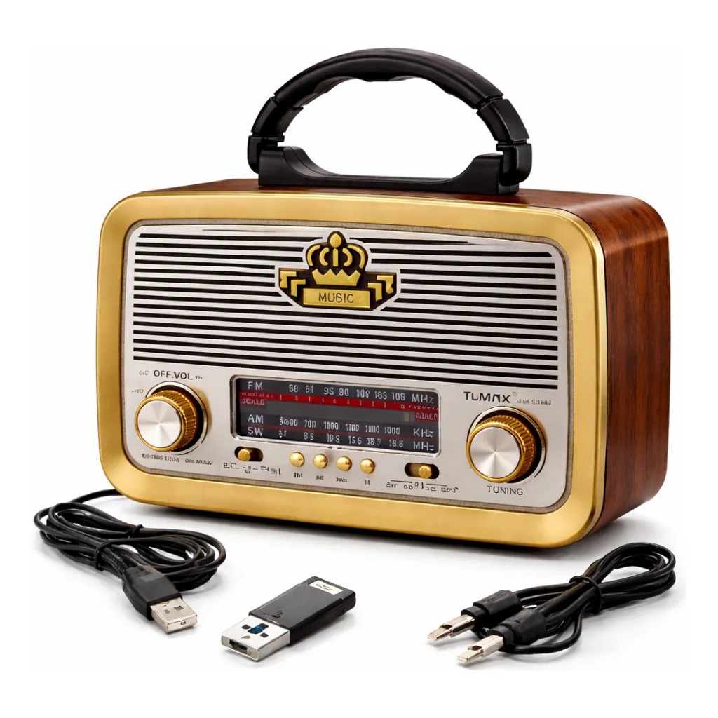 Rádio Am Fm Antigo Retrô Usb Bluetooth Recarregável 110/220 Com Lanterna