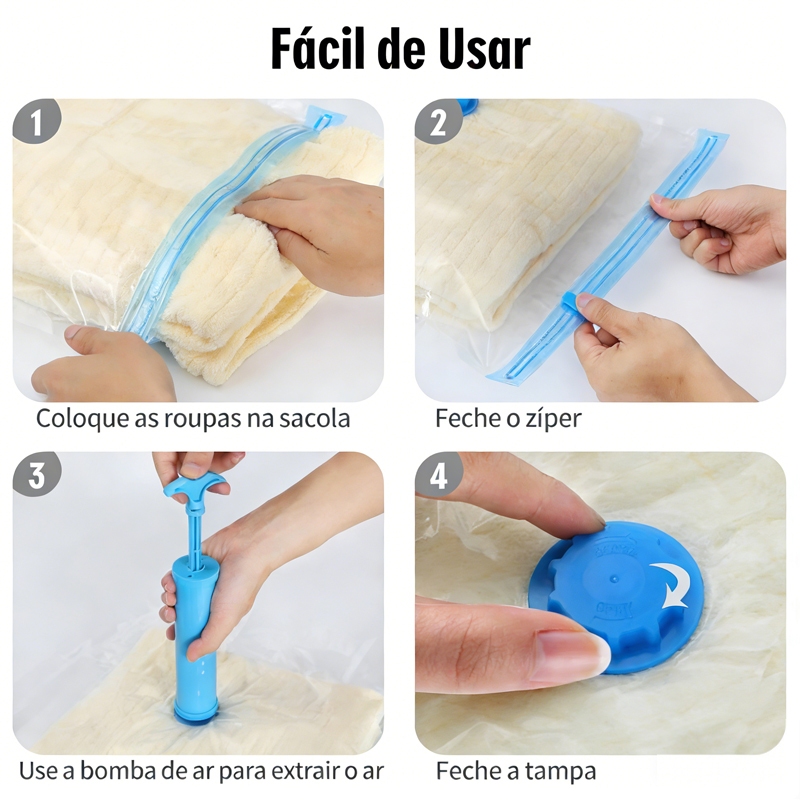 Kit Saco à Vácuo COM ou SEM Bomba Vários Tamanhos para Guarda Roupa Organização Mala Viagem Limpeza — imagem 2 de 2