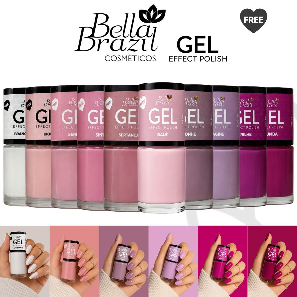 Kit Esmaltes Bella Brazil Tons Claros, Rosas e Vibrantes Esmaltes Cremosos Efeito Gel Esmaltes Atacado Manicure
