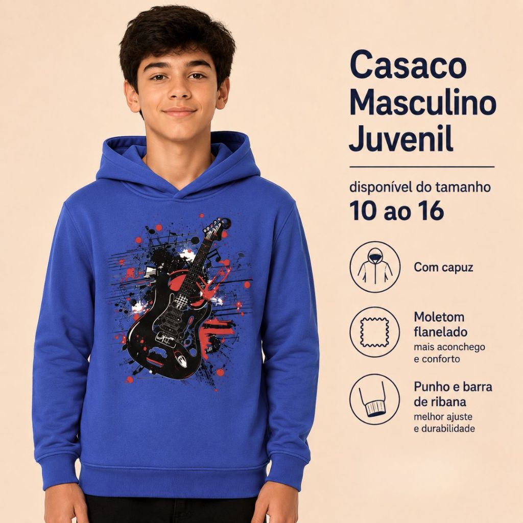 Moletom Blusa de Frio Masculino Casaco Juvenil Menino com Capuz Flanelado 3070-A