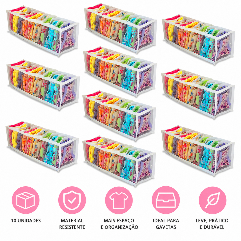Colmeia Organizadora de gavetas kit 2/3/4/6/ ou 10 unidades Premium Tamanhos P,M,G,GG - Organizalux