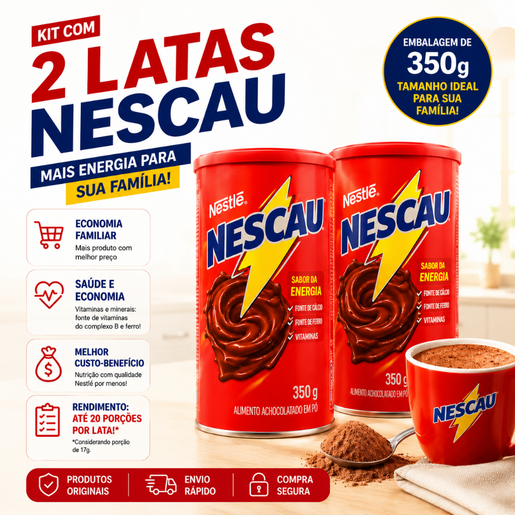 Nescau Original 350g Kit com 2 Latas | Achocolatado Nestlé | Oferta Pronta Entrega