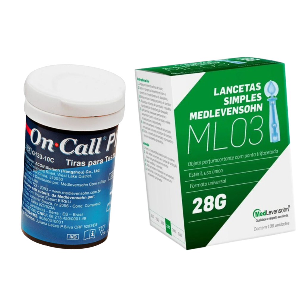 kit com 50 tiras on call plus + 100 lancetas