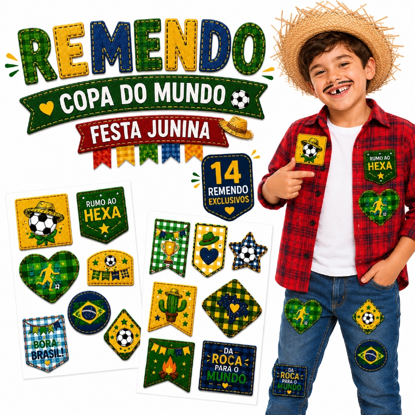 Adesivo Remendo Retalho Festa Junina Copa do Mundo Brasil São João