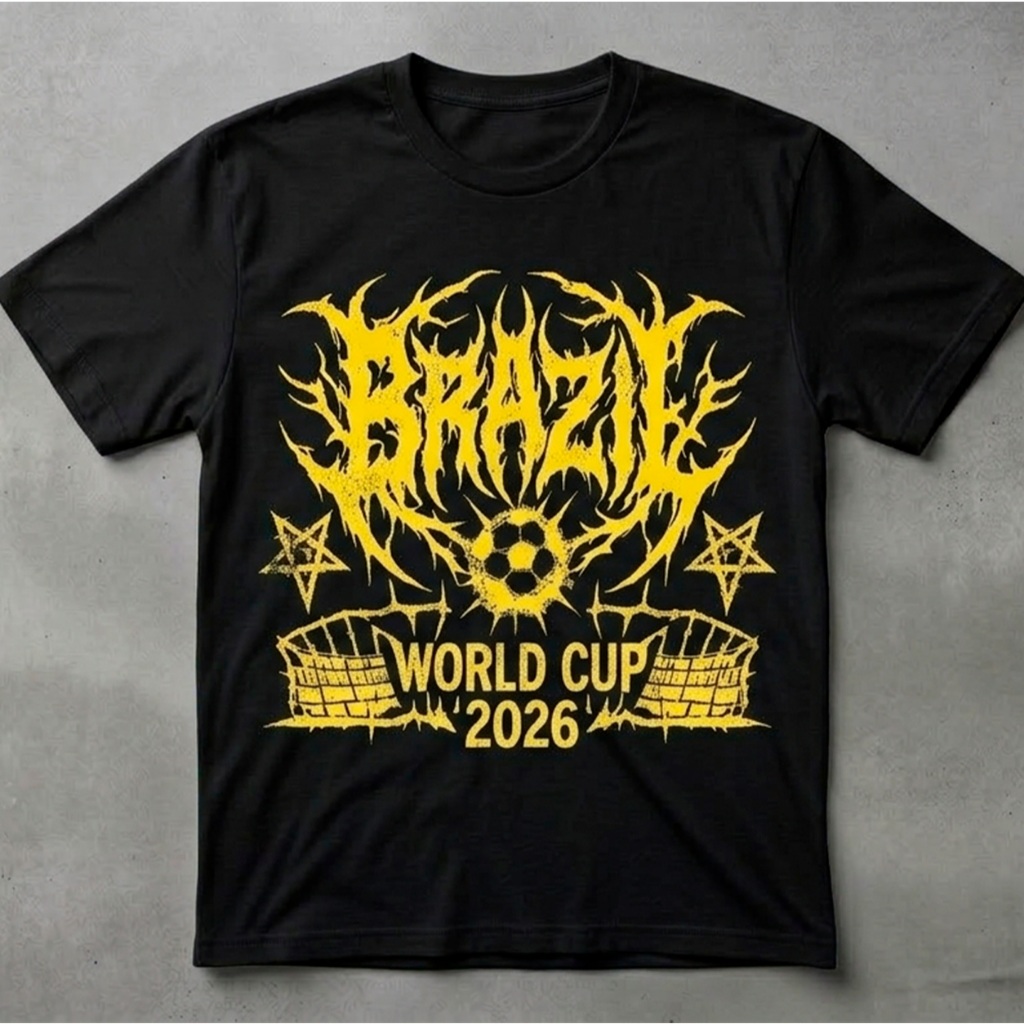 Camiseta Copa do Mundo Brazil Black Metal Camisa Seleção BMTH Metal Core Aesthetic Brasil Y2K