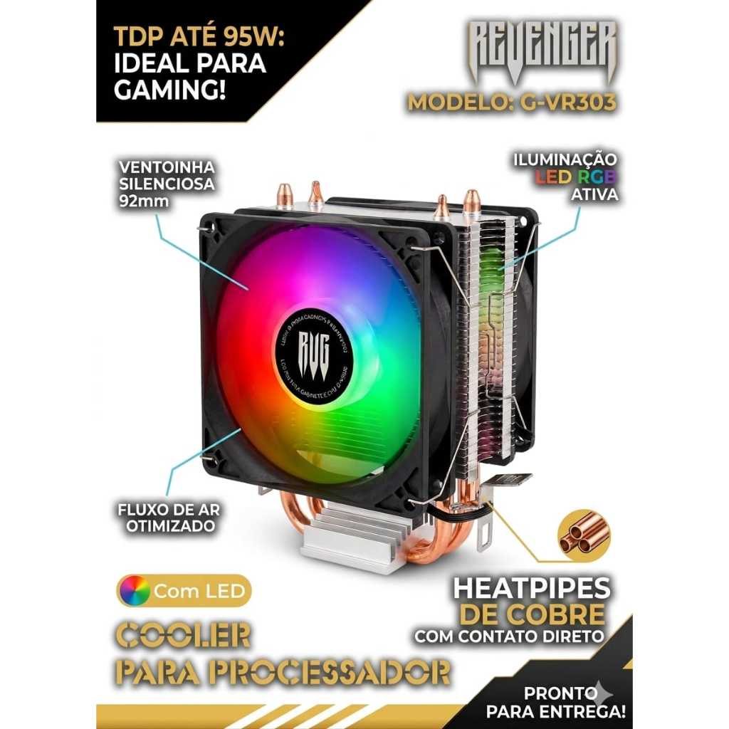 cooler para Processador Gamer Revenger G-VR303 RGB – Intel e AMD (TDP 95W)