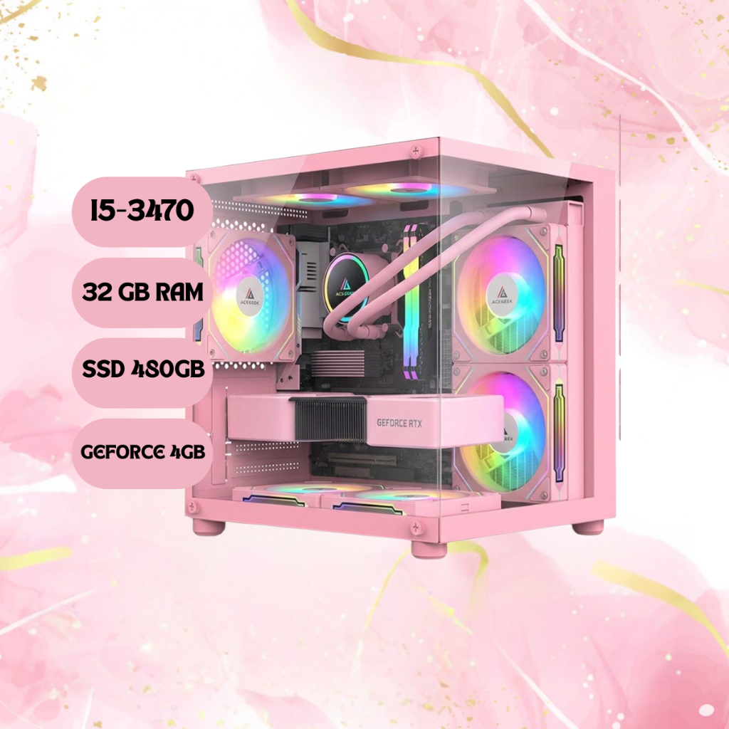 Pc Cpu Gamer Rosa i5-3470, 32gb, Ssd 480gb, Placa de Vídeo 4gb, Garantia, Nota fiscal CPF E CNPJ