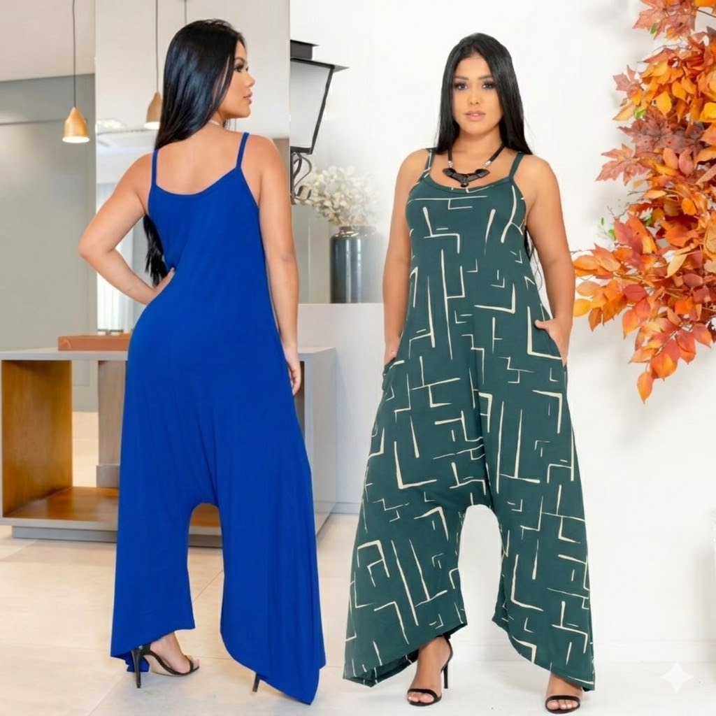 Macacão Feminino Pantalona Soltinho com Bolso moda feminina elegante moderno confortável casual versátil leve alça fina