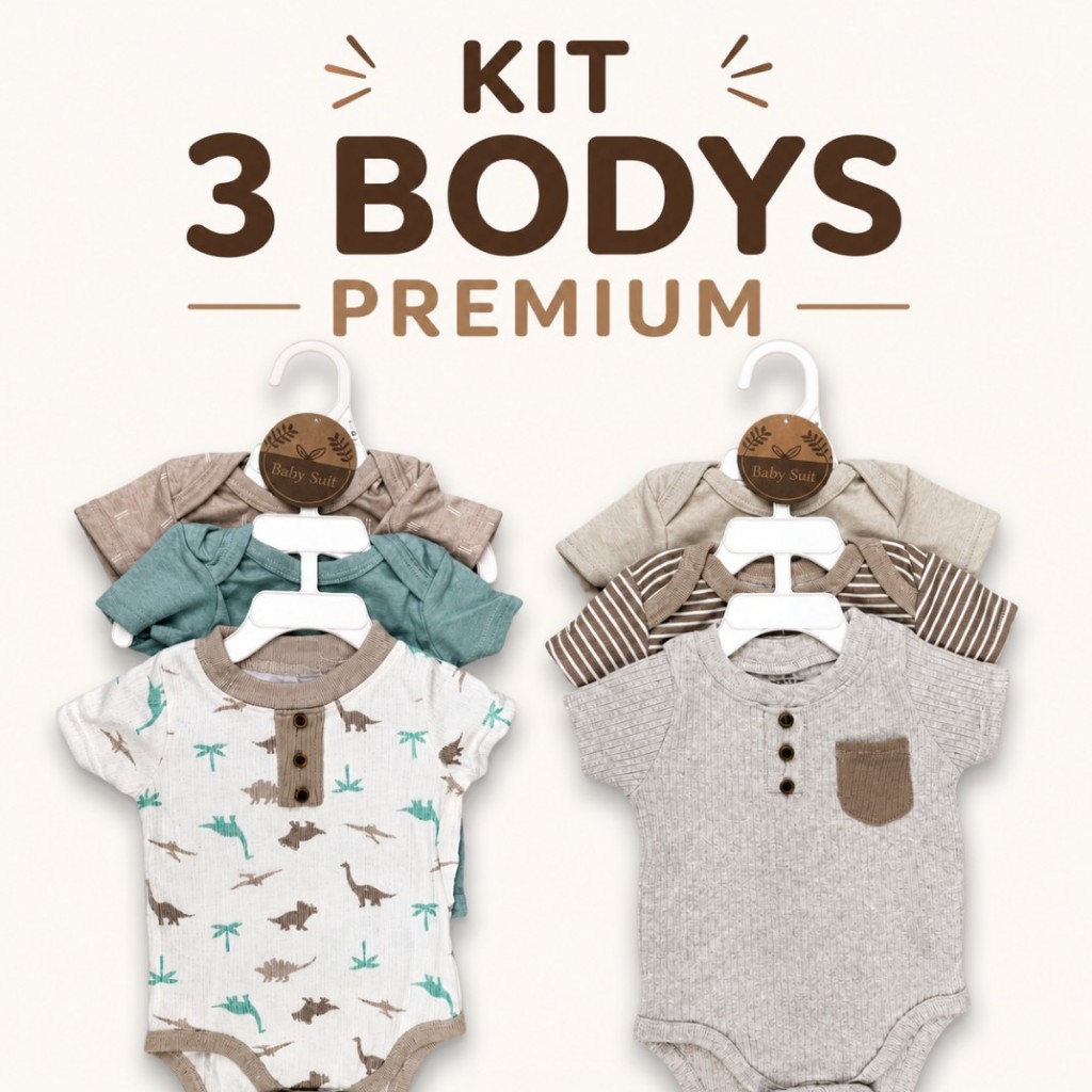 Kit 3 Bodys Infantil Premium Tons Neutros